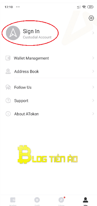 Nhấn nút Sign in để tạo tài khoản ví AToken